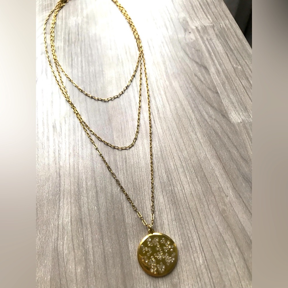 BaubleBar gold multi strand pendant necklace